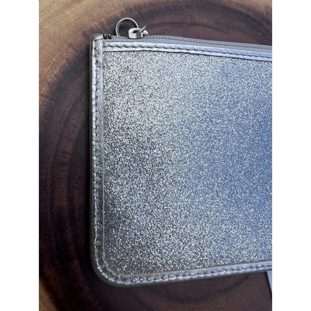 Coach Silver Metallic Glitter Leather Zip Legacy‎ Wristlet Clutch Phone Pouch